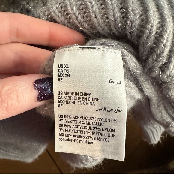 Alfani Women’s Holiday Cowl Neck Acrylic Grey Metallic Knit Sweater XL - Picture 8 of 9